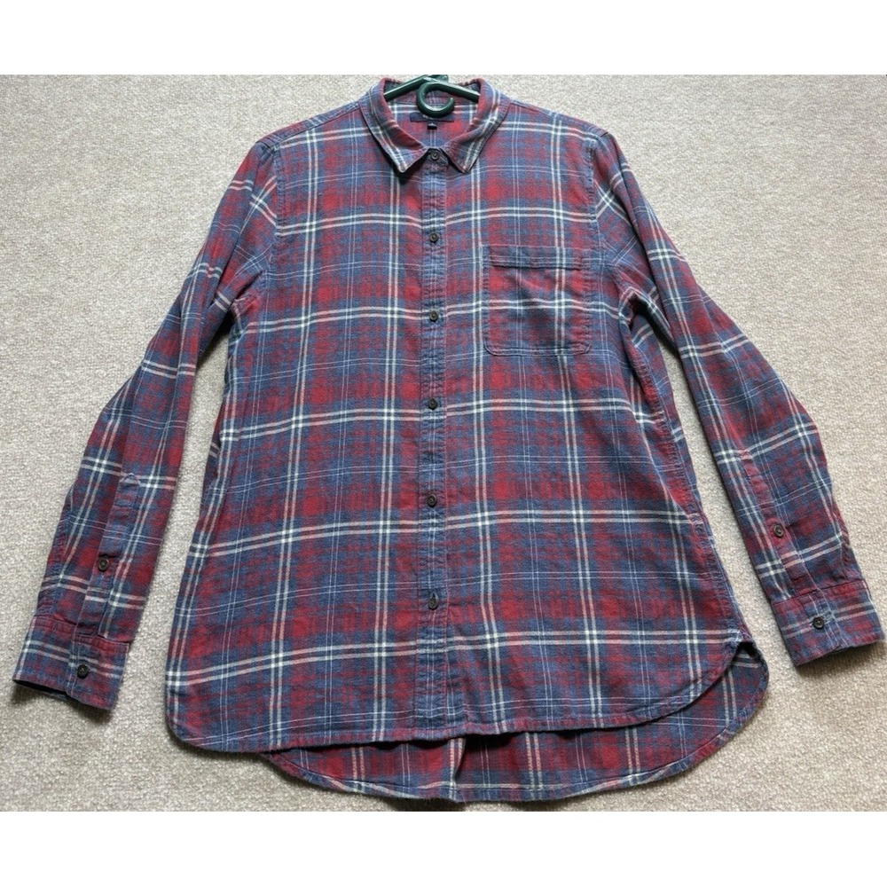 Madewell Women's Shirt Top Large Red Blue Flannel Long Sleeve Button Up Plaid